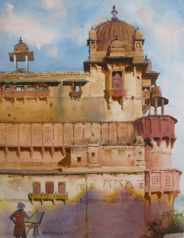 Malerei mit dem Titel "Art and Artist" von Bhargavkumar Kulkarni, Original-Kunstwerk, Aquarell