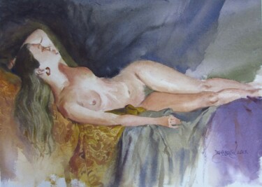 Pintura intitulada "Nude" por Bhargavkumar Kulkarni, Obras de arte originais, Aquarela