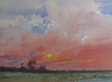 Painting titled "Pink sky 2" by Bhargavkumar Kulkarni, Original Artwork, Watercolor