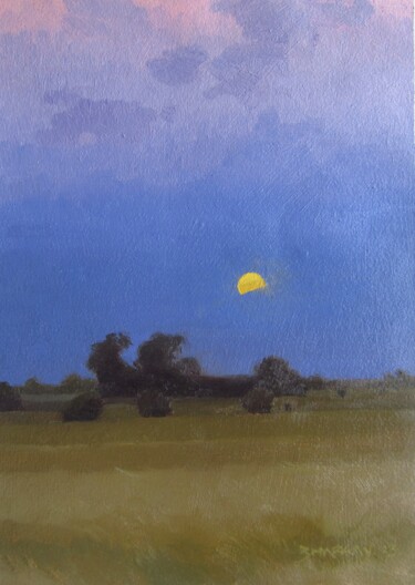 Schilderij getiteld "Yellow Moon" door Bhargavkumar Kulkarni, Origineel Kunstwerk, Olie