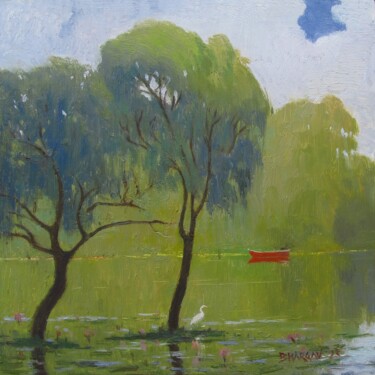 Картина под названием "Red Fishing Boat" - Bhargavkumar Kulkarni, Подлинное произведение искусства, Масло