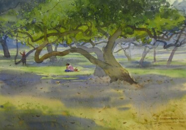 Pintura titulada "Parks of Delhi" por Bhargavkumar Kulkarni, Obra de arte original, Acuarela