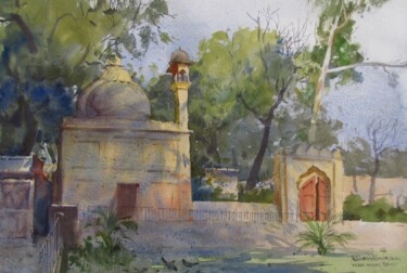 Pintura intitulada "Kutub minar 4" por Bhargavkumar Kulkarni, Obras de arte originais, Aquarela