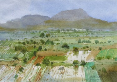 Peinture intitulée "Countryside horizon" par Bhargavkumar Kulkarni, Œuvre d'art originale, Aquarelle