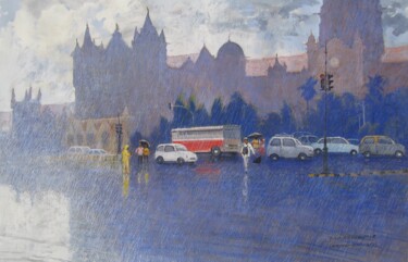 Pintura intitulada "Mumbai Monsoon 3" por Bhargavkumar Kulkarni, Obras de arte originais, Guache