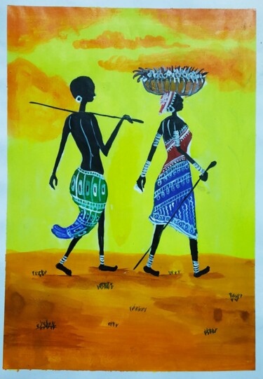 Schilderij getiteld "An African Journey" door Bhaswati Bishoi, Origineel Kunstwerk, Acryl