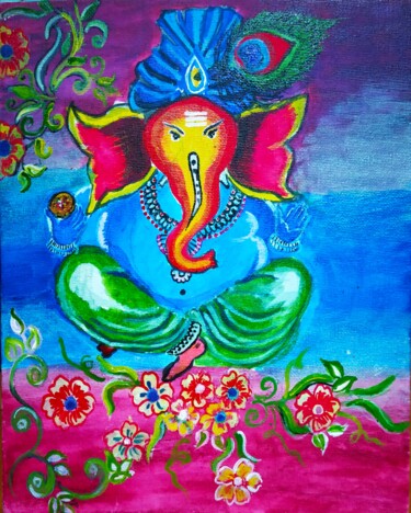 Painting titled "Sri Ganesh" by Bhaswati Bishoi, Original Artwork, Acrylic