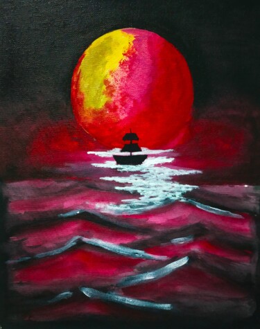 Peinture intitulée "The Full Moon" par Bhaswati Bishoi, Œuvre d'art originale, Acrylique