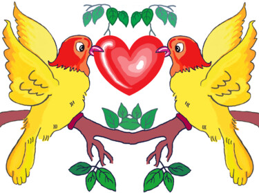 Digitale Kunst getiteld "LOVEBIRDS" door Bhaswati Bishoi, Origineel Kunstwerk, 2D Digital Work