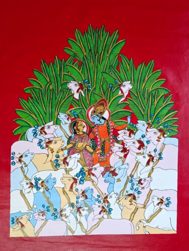 Ζωγραφική με τίτλο "Krishna" από Bhavana Saxena, Αυθεντικά έργα τέχνης, Ακρυλικό