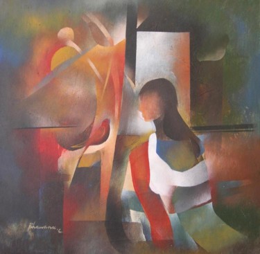 Painting titled "Conversation A" by Bhawana Choudhary Chandra, Original Artwork, Oil