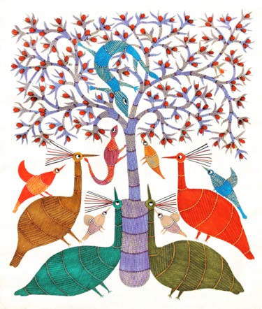 Painting titled "Gond Painting40" by Bhim Singh, Original Artwork, Acrylic