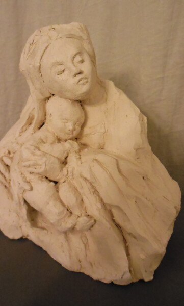 Sculpture titled "La mère et l'enfant…" by Bhyest, Original Artwork, Terra cotta