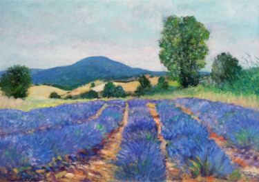 Malarstwo zatytułowany „Lavender field - Tu…” autorstwa Biagio Chiesi, Oryginalna praca, Olej Zamontowany na Panel drewniany
