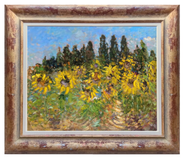 Painting titled "DANCE OF SUNFLOWERS…" by Biagio Chiesi, Original Artwork, Oil Mounted on Wood Panel