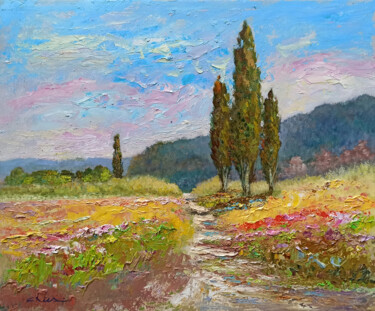 Painting titled "One day in the coun…" by Biagio Chiesi, Original Artwork, Oil Mounted on Wood Panel