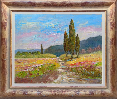 Painting titled "ONE DAY IN THE COUN…" by Biagio Chiesi, Original Artwork, Oil Mounted on Wood Panel