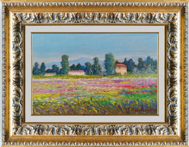 Painting titled "Wildflowers field -…" by Biagio Chiesi, Original Artwork, Oil Mounted on Wood Panel