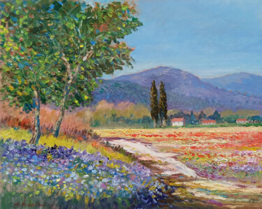 Pintura intitulada "Country flowers pat…" por Biagio Chiesi, Obras de arte originais, Óleo Montado em Painel de madeira
