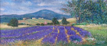 Painting titled "Lavender field pano…" by Biagio Chiesi, Original Artwork, Oil Mounted on Wood Stretcher frame