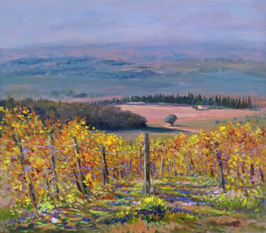 Painting titled "Vineyard in Chianti…" by Biagio Chiesi, Original Artwork, Oil Mounted on Wood Panel