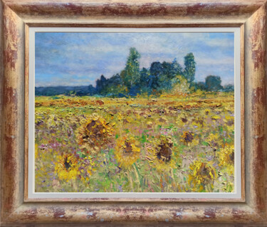 Painting titled "Impressionist sunfl…" by Biagio Chiesi, Original Artwork, Oil Mounted on Wood Panel