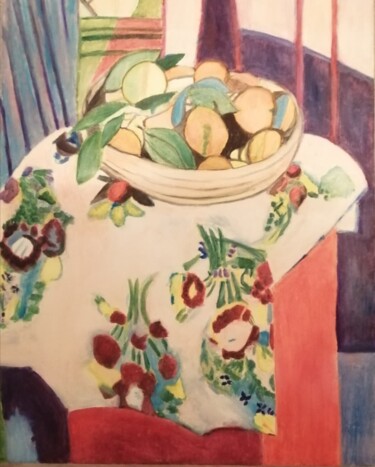 Pintura intitulada "Corbeilles aux Oran…" por Bianca Loren, Obras de arte originais, Óleo Montado em Armação em madeira