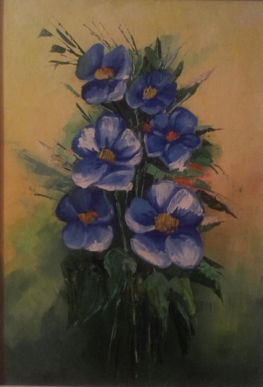 Painting titled "Blue flowers" by Bianca Broos, Original Artwork, Oil