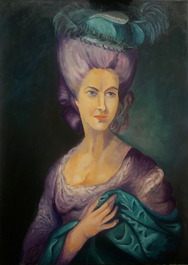 Painting titled "Lady with shawl" by Bianca Broos, Original Artwork, Oil