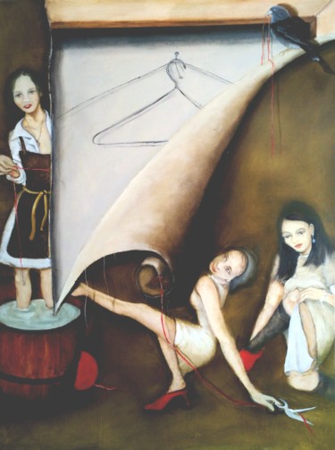 Peinture intitulée "Les couturières." par Robert Blanchette, Œuvre d'art originale, Huile