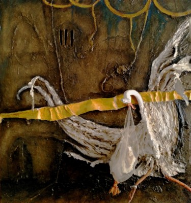 Painting titled "L'oiseau de naissan…" by Robert Blanchette, Original Artwork, Oil