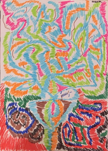 Dessin intitulée "El flor" par Bibara, Œuvre d'art originale, Crayon