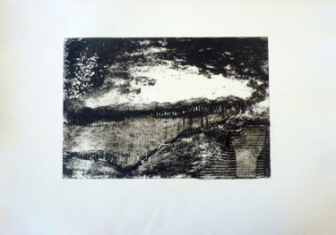 Estampas & grabados titulada "Paysage noir" por Brigitte Bibard-Guillon, Obra de arte original, Colagrafia