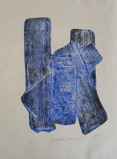 Printmaking titled "Composition en bleu…" by Brigitte Bibard-Guillon, Original Artwork, Engraving
