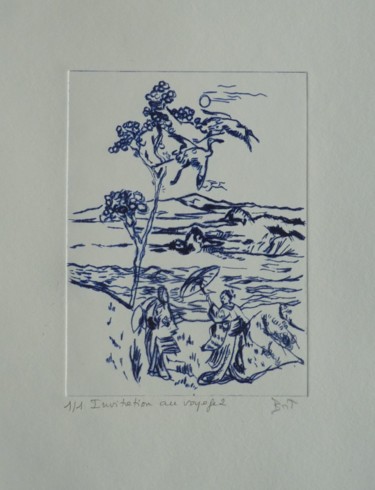 Druckgrafik mit dem Titel "Invitation au voyag…" von Brigitte Bibard-Guillon, Original-Kunstwerk, Gravur