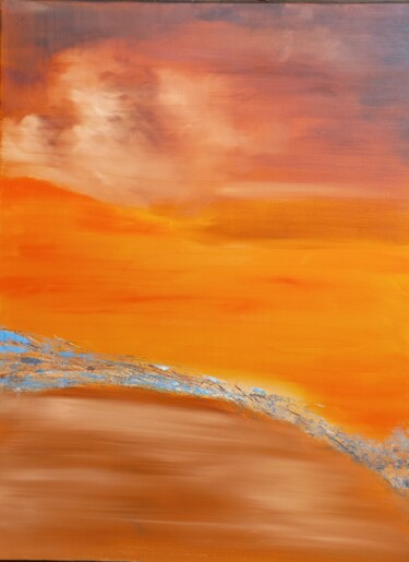 Painting titled "Orage orange" by Brigitte Bibard-Guillon, Original Artwork, Oil Mounted on Wood Stretcher frame