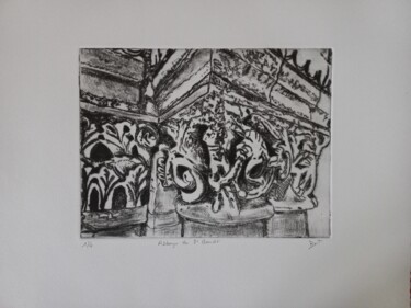 Printmaking titled "Abbaye de Saint-Ben…" by Brigitte Bibard-Guillon, Original Artwork, Engraving