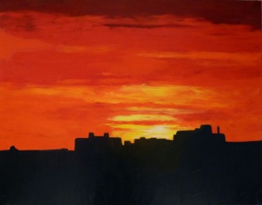 Painting titled "Nuit sur la ville 1" by Brigitte Bibard-Guillon, Original Artwork