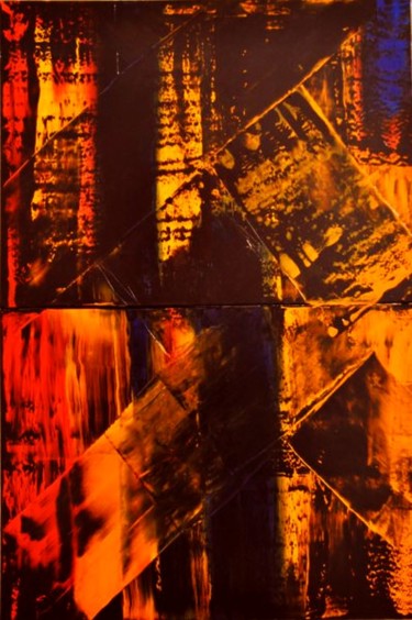 Peinture intitulée "Composition en oran…" par Brigitte Bibard-Guillon, Œuvre d'art originale, Acrylique Monté sur Châssis en…