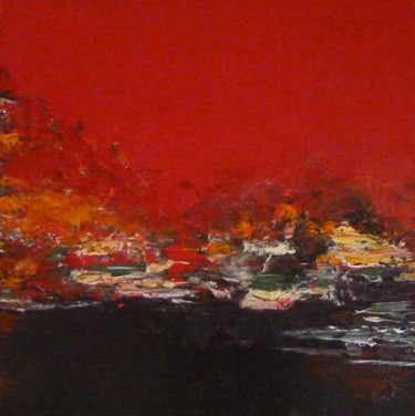 Painting titled "Paysage rouge" by Brigitte Bibard-Guillon, Original Artwork, Acrylic