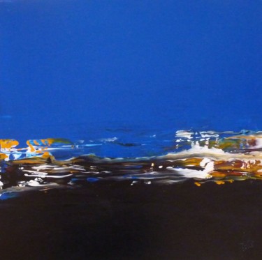 Painting titled "grand carré bleu" by Brigitte Bibard-Guillon, Original Artwork, Acrylic