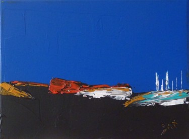 Painting titled "rectangle bleu 1" by Brigitte Bibard-Guillon, Original Artwork, Acrylic
