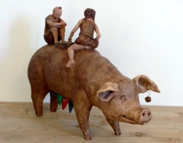 Sculptuur getiteld "Pig Mama" door Bibi Blanchet, Origineel Kunstwerk, Terra cotta