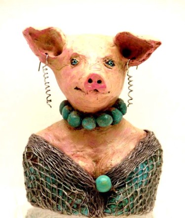 Sculpture intitulée "cochone-face.jpg" par Bibi Blanchet, Œuvre d'art originale