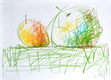 Рисунок под названием "Натюрморт.Яблоки." - Bidzina Kavtaradze, Подлинное произведение искусства, Цветные карандаши