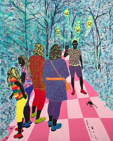 Картина под названием "Forest walk" - Biggivinci, Подлинное произведение искусства, Акрил Установлен на Деревянная рама для…