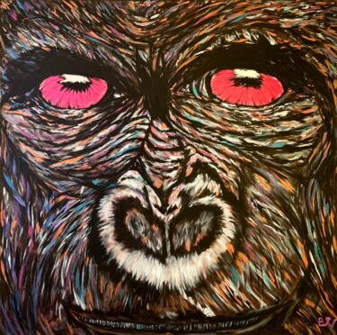 Painting titled "Red eyes" by Biggivinci, Original Artwork, Acrylic Mounted on Wood Stretcher frame
