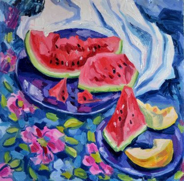 Картина под названием "watermelon" - Nataliya Novozhilova, Подлинное произведение искусства, Масло Установлен на картон