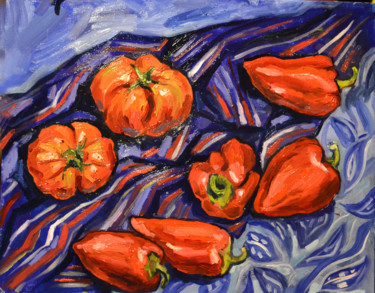 Peinture intitulée "peppers" par Nataliya Novozhilova, Œuvre d'art originale, Huile Monté sur Carton
