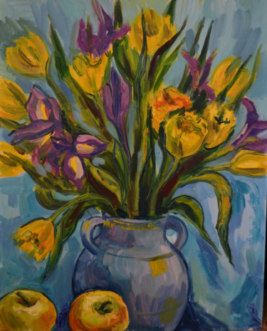 Картина под названием "tulips" - Nataliya Novozhilova, Подлинное произведение искусства, Масло Установлен на картон